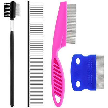 Pets Grooming Comb Kit for Small Dogs Puppies For Tear Stain Remover, 2-in-1 with Round Teeth to Remove Knots Crust Mucus