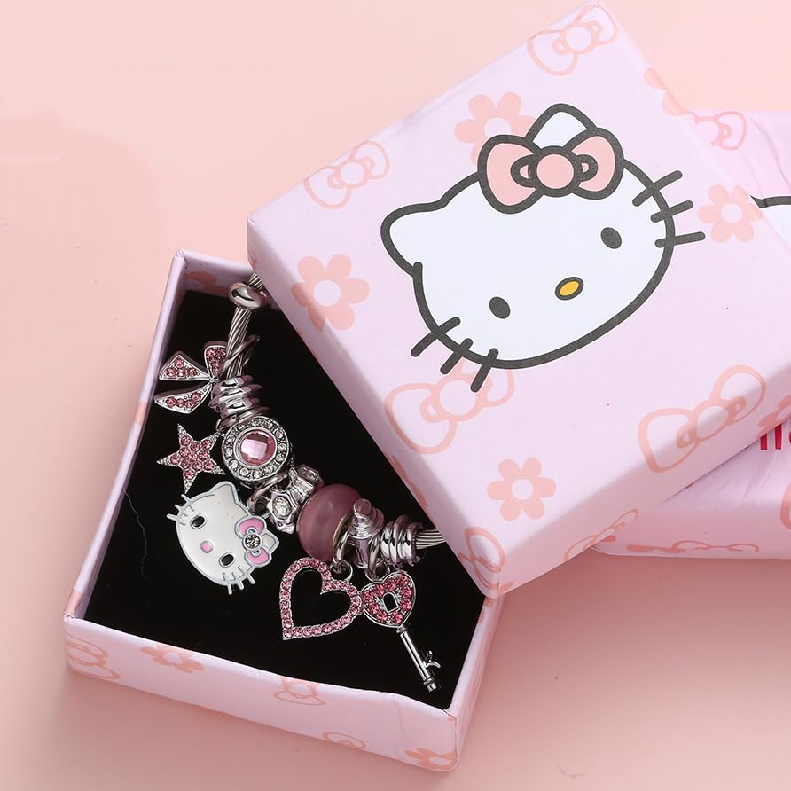 Kawaii Bangle Bracelets with Jewelry Box, Adjustable Stainless Steel Cuff Bracelet Anime Cartoon Accessories Gifts for Women Girls