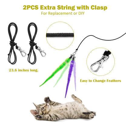 Interactive Cat Toys, Cat Feather Toy Retractable Cat Toys Wand with 2 Wands & 9 Assorted Teaser