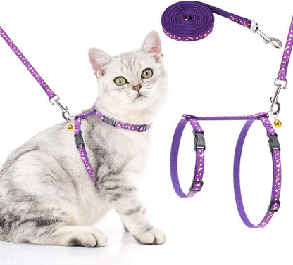 Cat Harness and Leash Set, Adjustable Soft Escape Proof H-shped Kitty Vest Strap for Outdoor Walking(Purple)