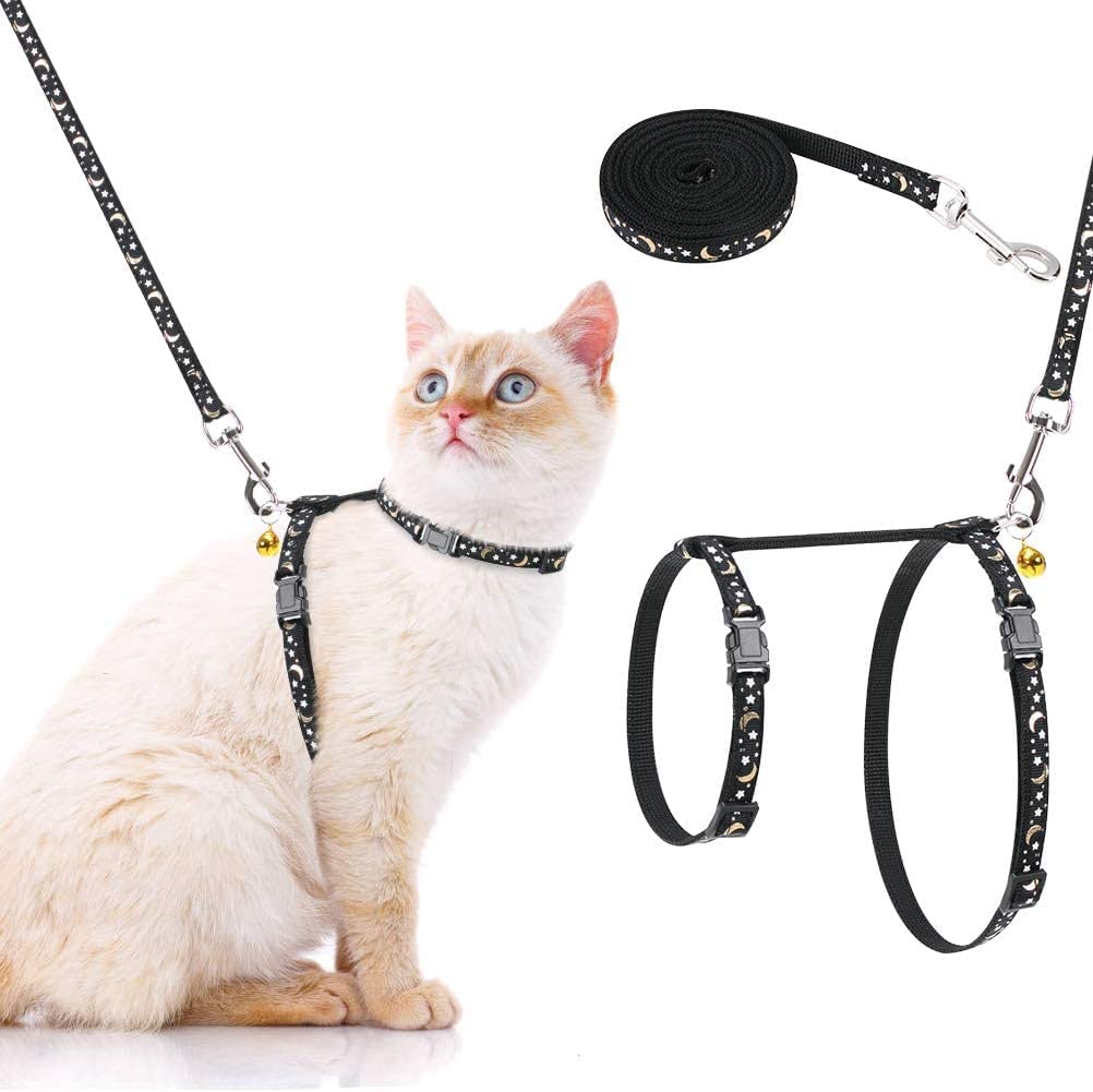 Cat Harness and Leash Set, Adjustable Soft Escape Proof H-shped Kitty Vest Strap for Outdoor Walking(Black)