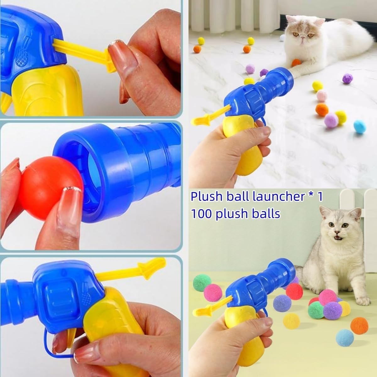 Icruze Plush Ball Shooter, 2024 New Plush Ball Shooting Gun, Interactive Cat Toy