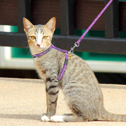 Cat Harness and Leash Set, Adjustable Soft Escape Proof H-shped Kitty Vest Strap for Outdoor Walking(Purple)