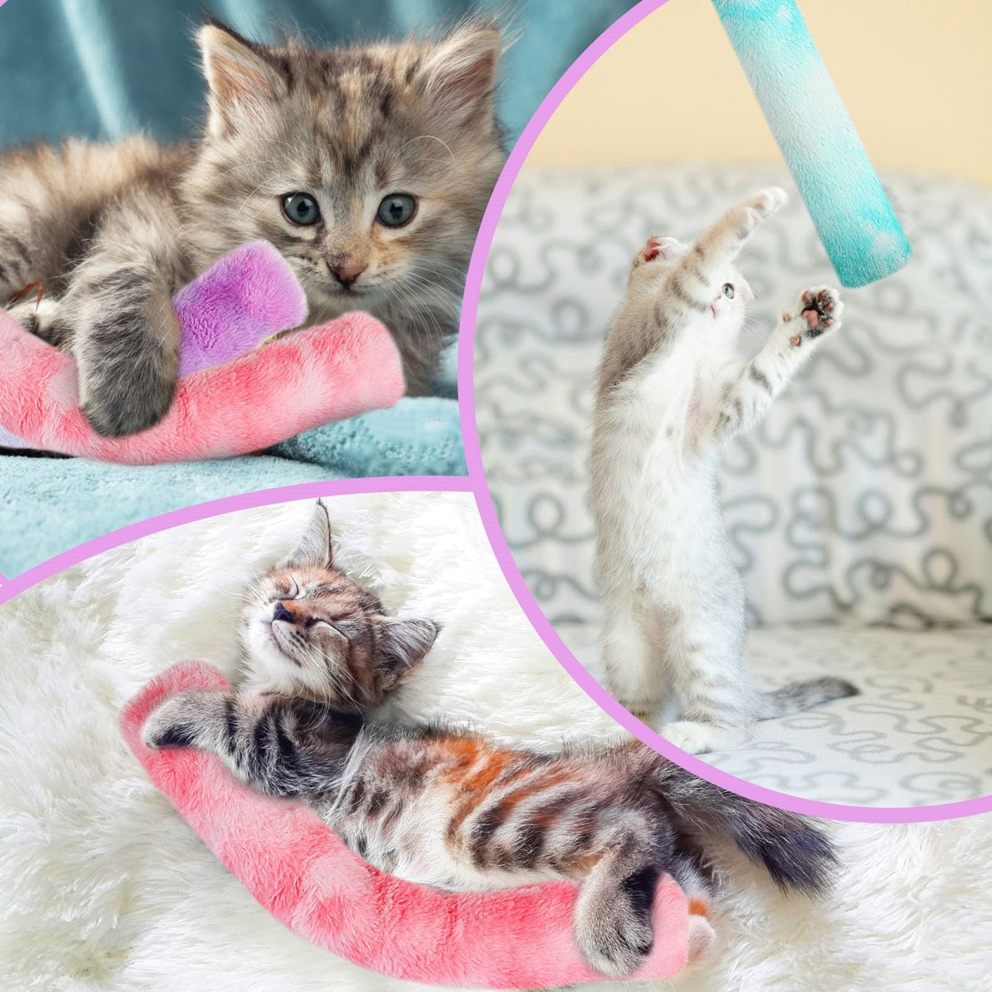 3pcs Catnip Interactive Cat Kicker Toy, Soft Durable Plush Fabric Kick Sticks, Cat Chew Pillow