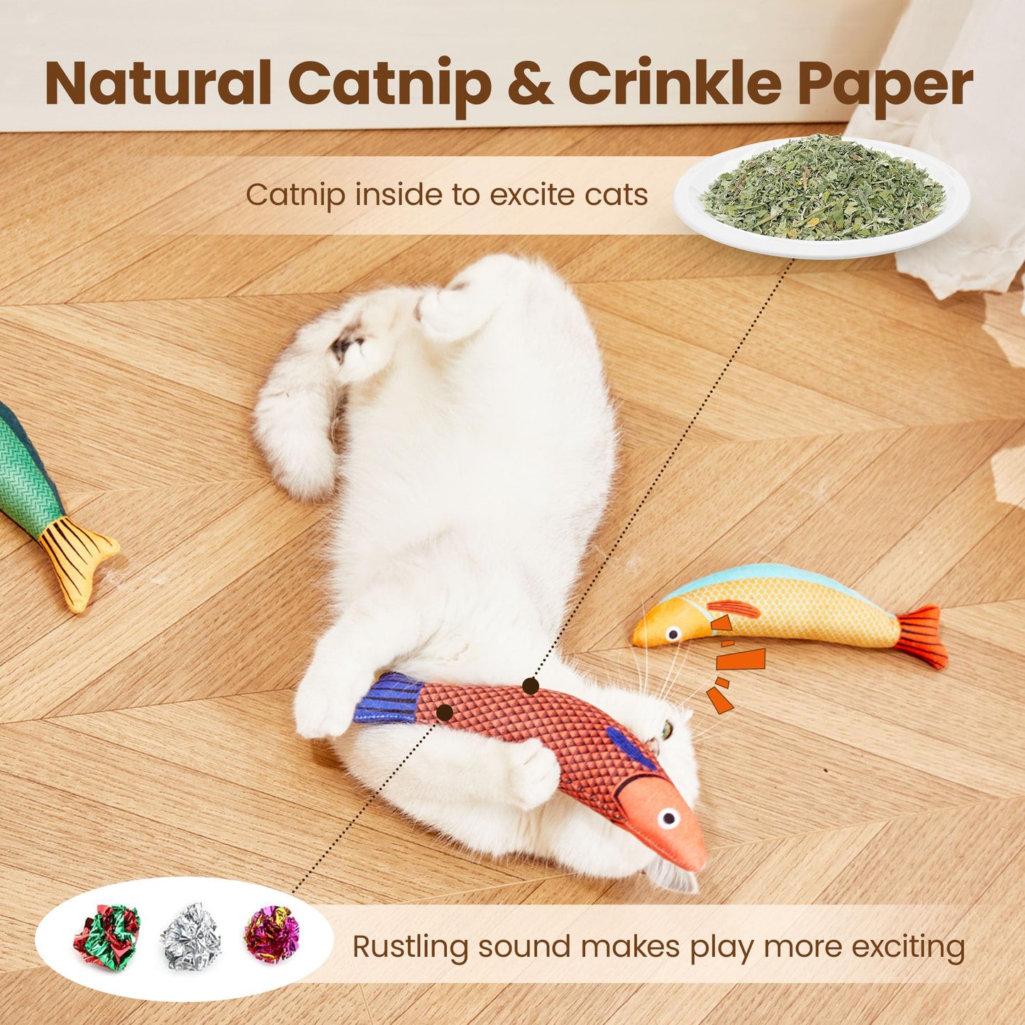 3 Pack Catnip Crinkle Sound Toys Soft and Durable, Interactive Cat Kicker Toys for Indoor Cats