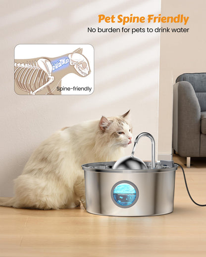 108oz/3.2L Stainless Steel Cat Water Fountain, Pets Automatic Bowl Dispenser