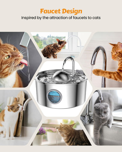 108oz/3.2L Stainless Steel Cat Water Fountain, Pets Automatic Bowl Dispenser