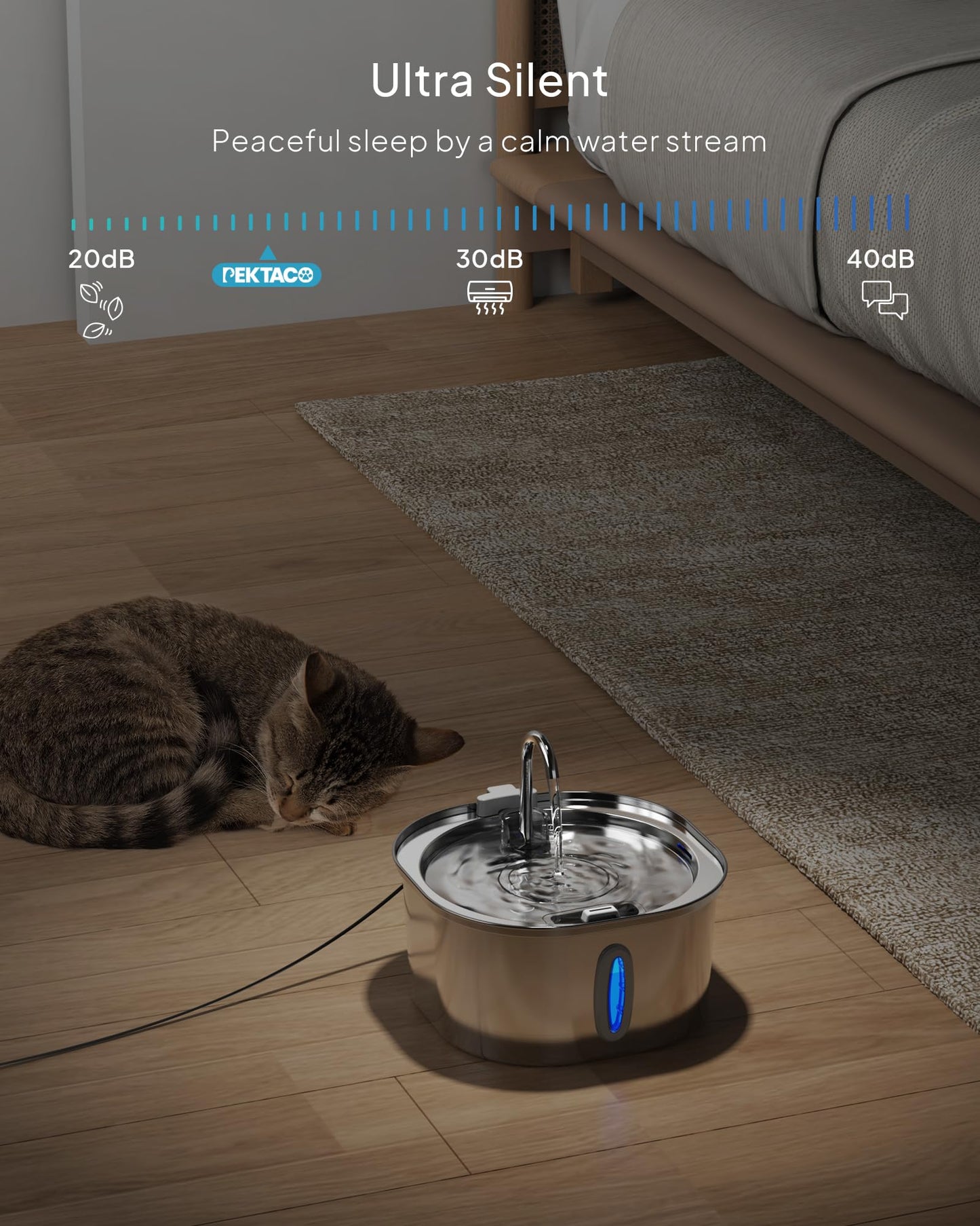 Cat Water Fountain - 3.2L/108oz Stainless Steel Pet Water Drinking Fountain for Cats Indoor