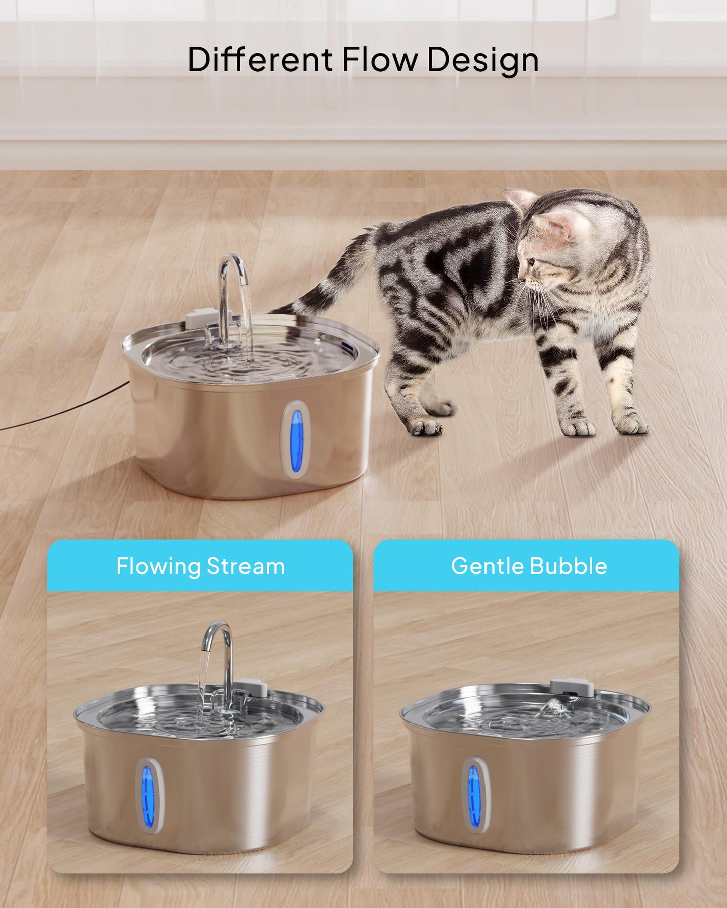 Cat Water Fountain - 3.2L/108oz Stainless Steel Pet Water Drinking Fountain for Cats Indoor