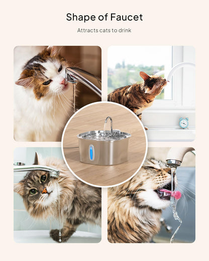 Cat Water Fountain - 3.2L/108oz Stainless Steel Pet Water Drinking Fountain for Cats Indoor